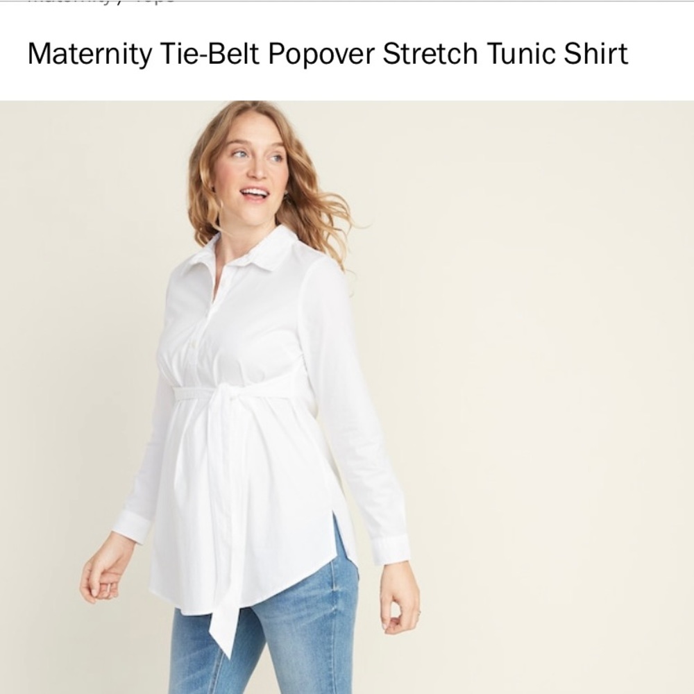 Maternity Tie-Belt Popover Stretch Tunic Shirt